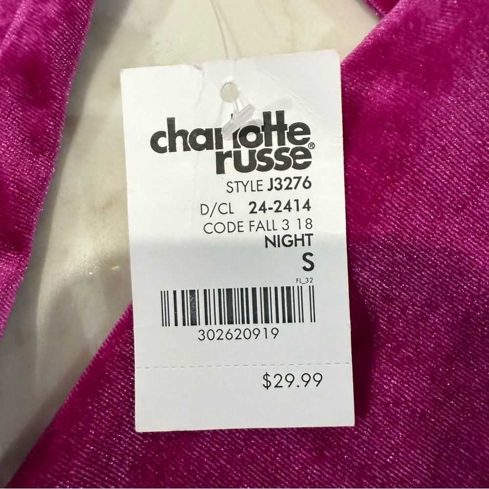 Y2K Charlotte Russe NWT Velour LongSleeve Plunge Mini Dress Womens Small Magenta - Picture 6 of 7